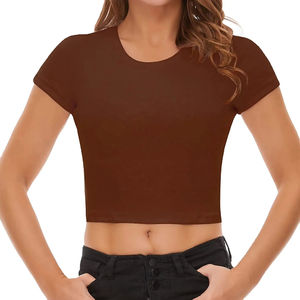 T-shirts courts tricotés pour femmes, style sport, sexy, respirants, écologiques, design personnalisé, pour l'été - Product Image 2