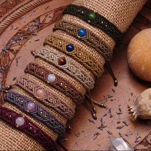 Conjunto de Pulseras de Macramé Hechas a Mano con Piedras Preciosas, Estilo Boho, Ajustables, Joyería de Cristal Curativa - Product Image 1