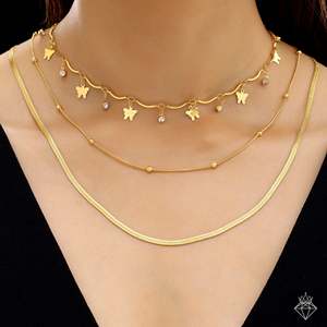 PRAO Collar antideslustre chapado en oro de triple capa Joyería en capas de moda - Product Image 5