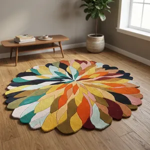 Abstract Hand Tufted Wool <b>Thin</b> Custom Area <b>Rug</b> Bohemian Style Plush Medium Pile Bedroom Dining Room Washable Polypropylene - Product Image 2
