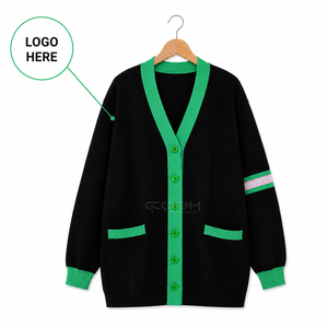 เสื้อคาร์ดิแกนคอวีถักนิตติ้งสีดำเขียว แบรนด์ Cosh International โลโก้แบบกำหนดเอง ระบายอากาศได้ดี แขนยาว สไตล์ลำลอง สีพื้น - Product Image 1