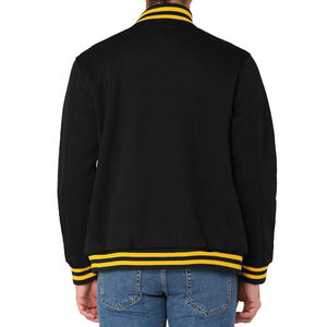 <b>Men's</b> Black Nylon Varsity <b>Jacket</b> with <b>Yellow</b> Trim Turn-down Collar Single Button Closure Breathable Casual Autumn Wear - Product Image 2