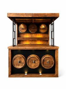 Conjunto de Muebles de Bar de Madera, Estación de Bebidas Industrial con Barril de Vino, Mostrador de Bar Independiente con Estante de Exhibición - Product Image 3