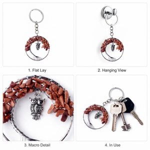 Llavero de cristal de alta calidad, árbol de la vida de piedra de oro roja, llavero de piedra natural de búho, regalos para mujeres - Product Image 6