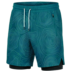 Shorts de sport pour homme, camouflage rouge et noir, taille élastique, mi-longs, décontractés, respirants, en polyester imprimé - Product Image 4
