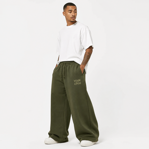 Pantalon de survêtement pour homme à coupe ample et jambe large, respirant, écologique, avec logo personnalisé imprimé par transfert thermique, fermeture à cordon, tissu épais - Product Image 4