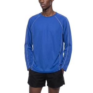 Men Royal Blue Long Sleeve Crew Neck Mesh Panel Running Training <b>Top</b> <b>Raglan</b> Sleeve Sports Wholesale Tee - Product Image 2