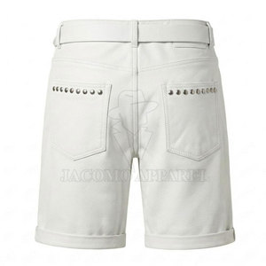 Pantalones cortos de cuero con pedrería estilo motero para hombre, de cuero auténtico, hasta la rodilla, casuales, para montar, con bolsillos, ¡los más vendidos! - Product Image 2