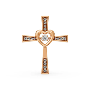 Lab Grown Diamond Cross Pendant <b>Necklace</b> 14K Yellow Gold Rhodium IGI Certified Heart Cross Design for Women Religious Party - Product Image 1