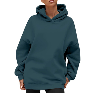 Sweat à capuche oversize pour femme, couleur unie, manches longues, mélange de coton, tricoté, respirant, pour l'automne - Product Image 2