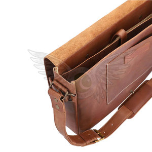 Sac à ordinateur portable décontracté en cuir véritable avec plusieurs poches pour fournitures de bureau, design durable à porter à l'épaule - Product Image 3