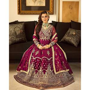 Designer Indian & Pakistani Traditional Silk Anarkali Gown and Dupatta for Women's Party Wear - Product Image 4