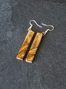 Boucles d'oreilles pendantes rectangulaires en bois naturel avec crochets en argent, style bohème, accessoires de bijouterie - Product Image 1