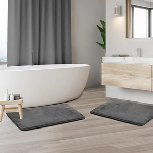 Gray Microfiber Bath <b>Mats</b> Rectangle Non-Slip Rubber Backing 2 Pieces Home Use - Product Image 5