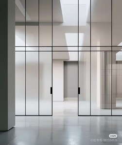 ALUFRONT Porta Scorrevole Moderna Ultra-Sottile in Alluminio e Vetro, Porta Divisoria Interna a 3 Pannelli con Telaio in Alluminio - Product Image 5