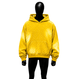 Sudadera con capucha oversize de felpa francesa para hombre, con pedrería, estampado de puntos y efecto tie-dye, estilo casual y moderno, color amarillo, corte regular. - Product Image 1
