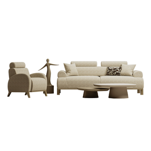 Ensemble de canapés modernes en tissu bouclé avec fauteuil et table basse gigogne, mobilier de salon au design contemporain et rembourré - Product Image 1
