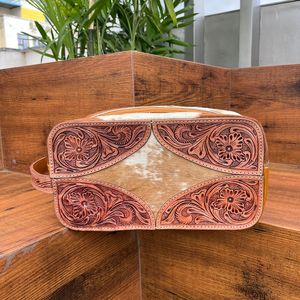 Sacs de rangement de maquillage de grande capacité en cuir usiné à la main de luxe pour les fabricants de femmes en gros de sac cosmétique en peau de vache - Product Image 2