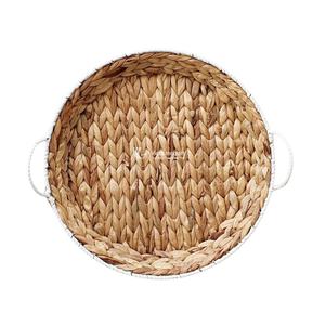 Trending Round Serving Water Hyacinth <b>Tray</b> with White Edge Decor <b>Basket</b> with Handles Wholesale Price - Product Image 2