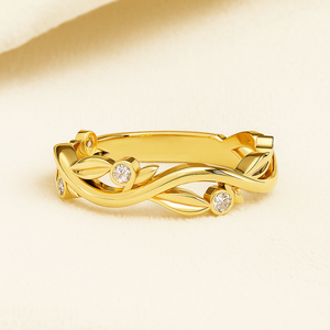 Anillo Clásico de Plata de Ley 925 con Oro de 14K y Moissanita Certificada IGI, Diseño de Hoja, Joyería Elegante para Mujer - Product Image 1