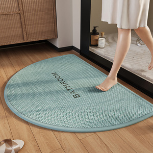 Oval Microfiber Bath Mat With Rubber Backing Anti Slip Teal Color Minimalist Design For Bathroom <b>Floor</b> - Product Image 1