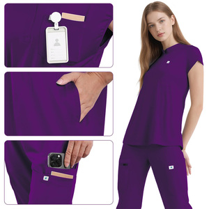 Ensemble de blouses médicales unisexe violet en coton et polyester tricoté, uniforme médical, tenue de travail hospitalière, pantalon avec poches, détection d'aiguilles, sans coutures - Product Image 4
