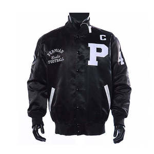 Chaqueta Varsity Dorada Satinada para Hombre, Corte Regular, Cuello Alto, Ribete Rojo, Cierre con Botones de Cuerno, Informal, Transpirable, 100% Poliéster, Invierno - Product Image 2