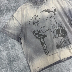 เสื้อยืดแขนสั้นทรงวินเทจสไตล์ดิสเทรส ผ้าวาฟเฟิล สำหรับผู้ชาย ผ้าฝ้ายถัก 100% น้ำหนักผ้า 300 กรัม ทรงบ็อกซี่ พิมพ์ลาย - Product Image 5