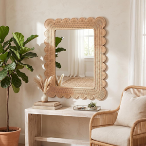 Small Scalloped Rattan <b>Wall</b> <b>Mirror</b> 23×17 Inch, Decorative Woven Frame <b>Mirror</b> <b>for</b> Bedroom, Entryway, <b>Bathroom</b>, and Home Decor - Product Image 5