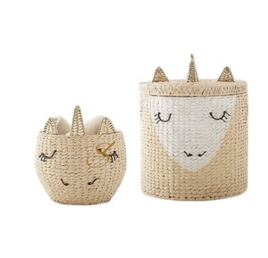 Cesto unicorno in giacinto d'acqua intrecciato a mano, contenitore portaoggetti per giocattoli a forma di animale addormentato, con <span class=keywords><strong>corno</strong></span> dorato, per cameretta - Product Image 2