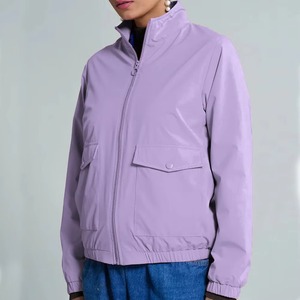 Blouson bomber violet pour femme, manches longues, col à capuche, fermeture éclair, imperméable, coupe-vent, en nylon, pour toutes les saisons - Product Image 1