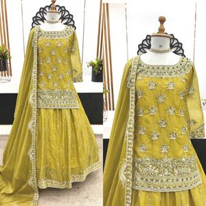 Nouvel ensemble exclusif indien pour femme, comprenant un Lehenga Choli en Georgette à broderies lourdes, séchage rapide, style traditionnel, pour mariage, avec Dupatta - Product Image 5