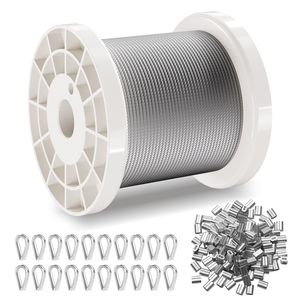 Cavo in Acciaio Inossidabile 304 da 330 Piedi, Kit Fune Metallica da 1/16 Pollici con 80 Manicotti, 20 Puntali, Resistenza alla Rottura di 450 Libbre, 7x7 Fili per Giardini - Product Image 3