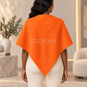 Cosh International Sorority Sisterhood Orange <b>Wool</b> Blend <b>Poncho</b> Shawl With Batwing Sleeve Casual Winter Wear For Women - Product Image 4