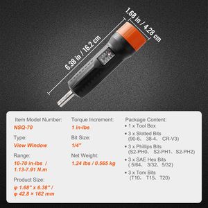 1/4\" Drive Torque <b>Screwdriver</b> Wrench Set with 7mm Drive Size 10-70 Lbs Torque Adjustment Range 1 lb Increment 1 lb Driver - Product Image 4