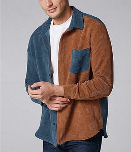 Men's Corduroy <b>Patchwork</b> Long Sleeve Casual Button Down <b>Shirts</b> - Product Image 3