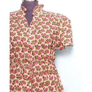 Nouvelle arrivée, robe moderne indienne bohème à imprimé floral, en coton tricoté, coupe évasée, col rond, manches longues, boutonnée, pour soirée, de haute qualité, respirante - Product Image 3