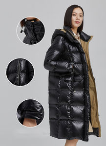 Veste d'hiver légère pour femme avec logo personnalisé, capuche, rembourrage en duvet de canard, parka chaude pour femme - Product Image 4