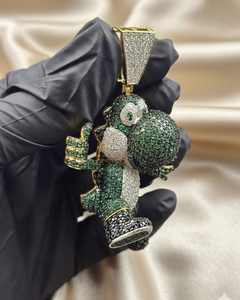 Pendentif dinosaure Yoshi en moissanite VVS style hip-hop, personnage de dessin animé, plaqué or jaune 14K, breloques en argent 925 - Product Image 3