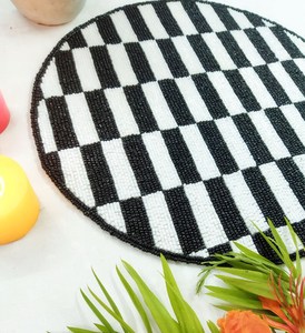 Black <b>White</b> Checkered Placemat Handmade Beaded <b>Table</b> Mat <b>Round</b> Dining <b>Table</b> Decor Checkerboard Bead Modern Beaded coster - Product Image 3