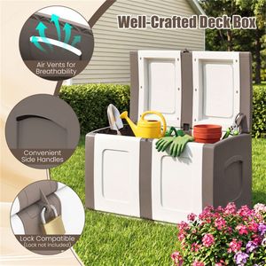 53 Gallon Beige Deck <b>Box</b> Large Outdoor Waterproof <b>Storage</b> with <b>Lockable</b> Lid and Side Handles - Product Image 5