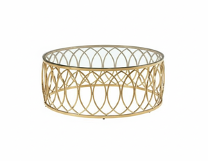 Mesa de Centro Redonda de Metal Dorado de Lujo con Tapa de Vidrio Templado – Mesa de Centro Premium para Sala de Estar - Product Image 2