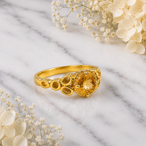 Natural <b>Citrine</b> Gemstone <b>Ring</b> Solid 925 Sterling Silver Yellow Gold Plated Classic Ornate Band Women's Anniversary <b>Ring</b> - Product Image 2