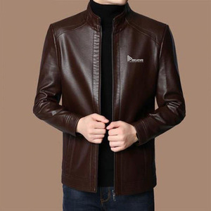 High Quality Custom Black Genuine <b>Leather</b> Bomber <b>Jacket</b> with Stand Collar Embroidery Patches for <b>Men</b> - Product Image 6