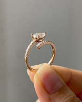 Bague ouverte minimaliste en moissanite taille poire, en argent sterling 925 plaqué rhodium, pour fiançailles, mariage et anniversaire