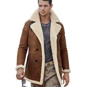 Manteau long en cuir camel de haute qualité pour homme, en cuir véritable et fourrure de mouton, best-seller des manteaux longs en cuir pour homme. - Product Image 4