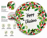 Set de table rond de Noël avec motif imprimé de baies de houx et d'oiseaux pour la décoration de table à la maison, lavable