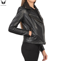 Veste en peau de mouton véritable pour femme, noire, confortable, en tissu tissé doux, design unique, style tendance, coupe ajustée, avec poche