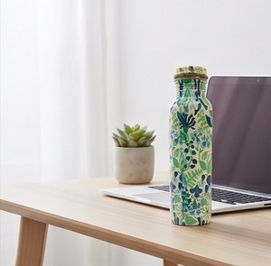 Floral Pattern Copper Screw-On Lid <b>Water</b> <b>Bottle</b> 1000ml Leak Proof Drinkware and Tabletop Use Reasonable Price - Product Image 6