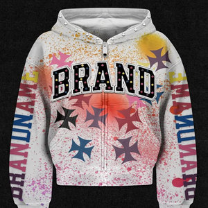 Hoodie de luxe personnalisé en patchwork avec strass et cristaux, effet délavé, fermeture éclair intégrale, en coton épais, style streetwear, par un fabricant de vêtements - Product Image 5
